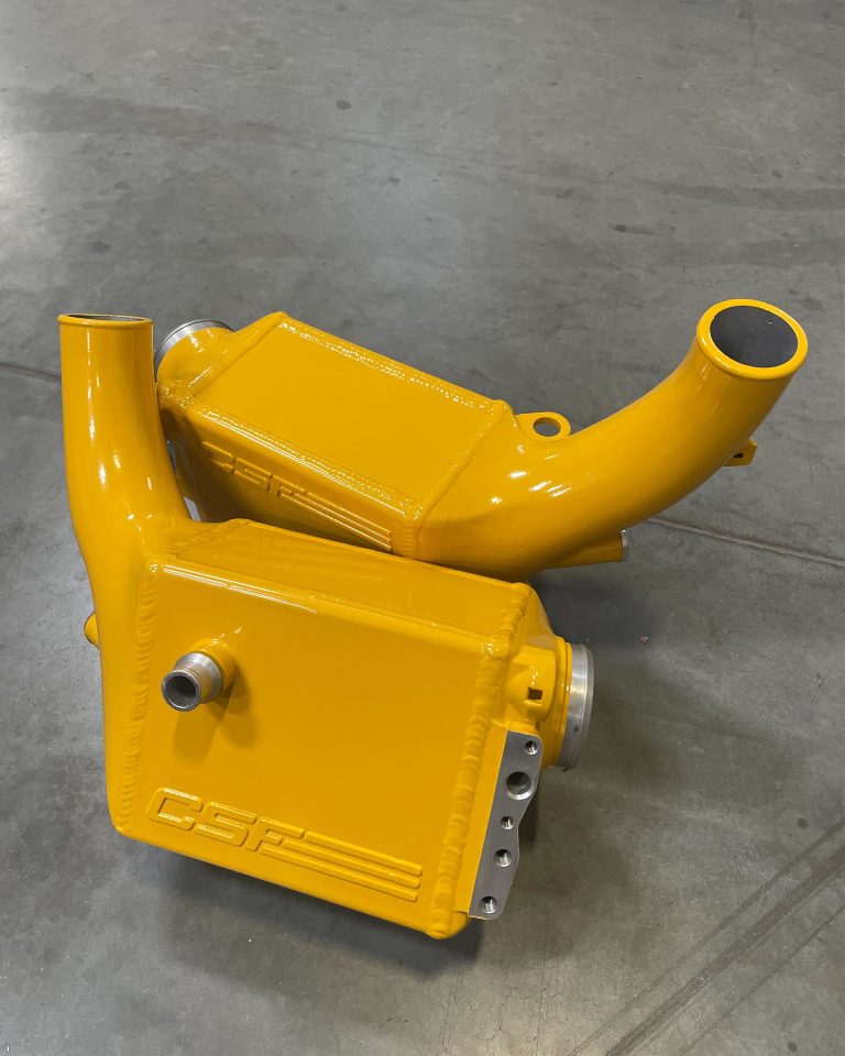 F90 M5 & F92 M8 High-Performance Charge Coolers in custom Mustard Yellow (RAAL 1004)